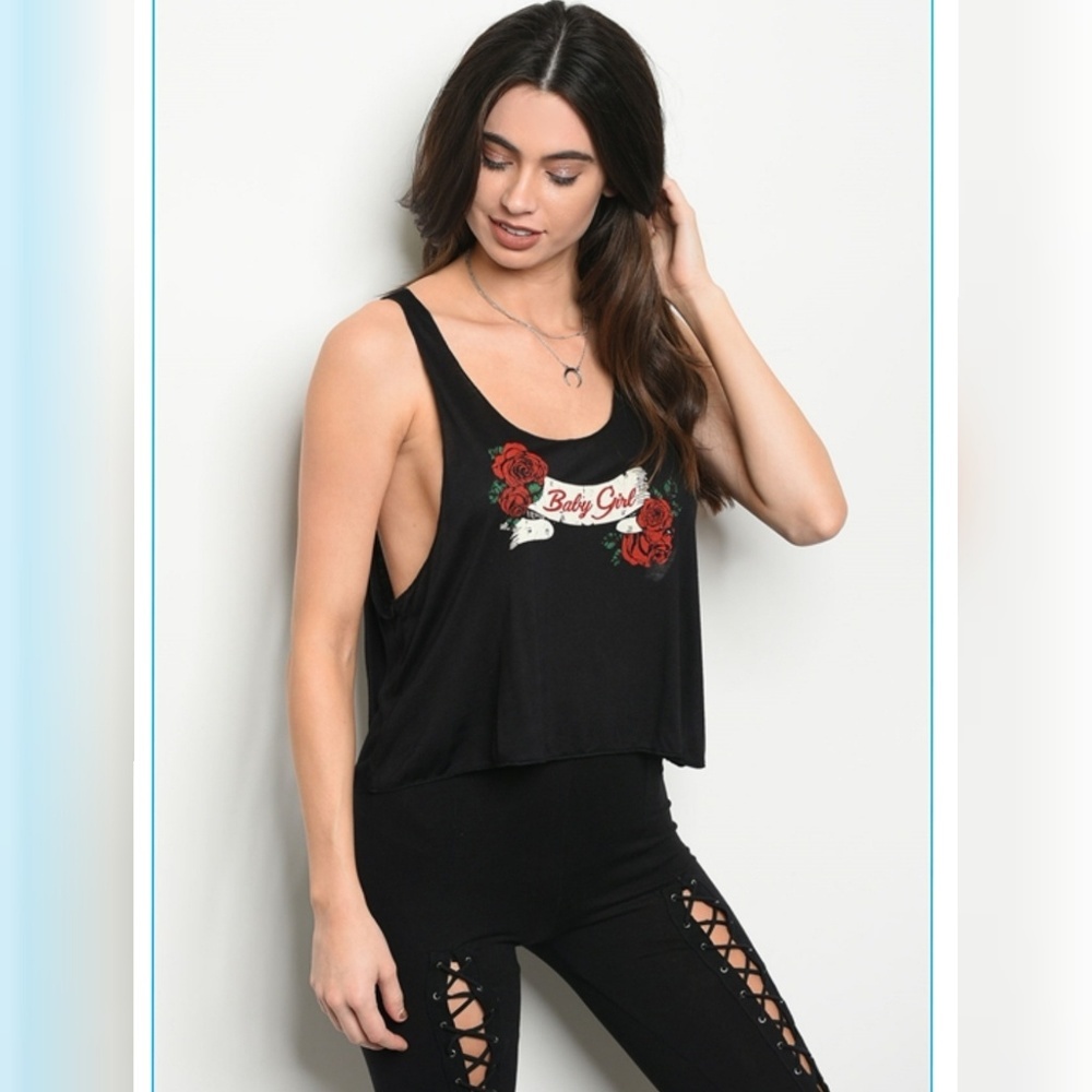 ❣ARRIVAL❣!💋 BLACK "BABY GIRL ROSES" PRINT TOP - Picture 2 of 3